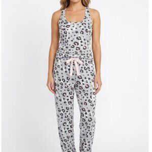 Jaclyn Intimates Leopard Star Print Pajama Set Gray Pink L